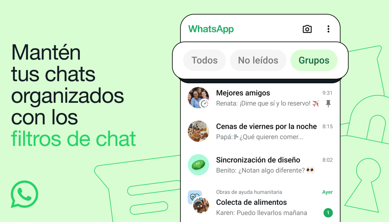 WhatsApp estrena los filtros de chat. Imagen: WhatsApp