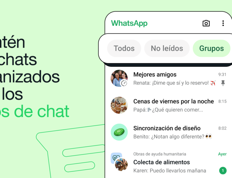 WhatsApp estrena los filtros de chat. Imagen: WhatsApp